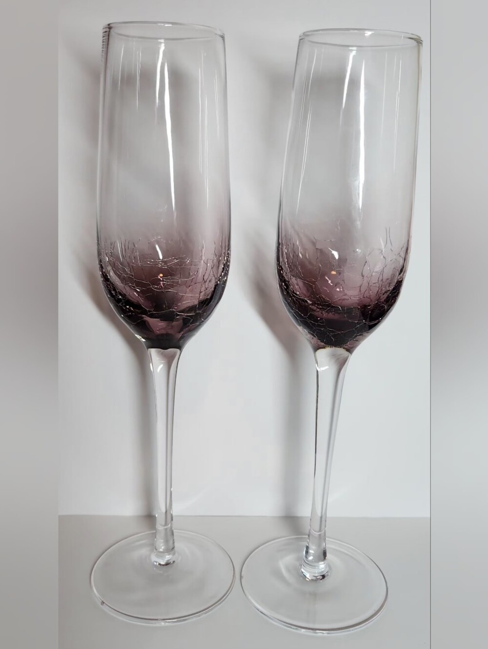 Set Of 2 Pier 1 Purple Amethyst Crackle Champagne Flutes